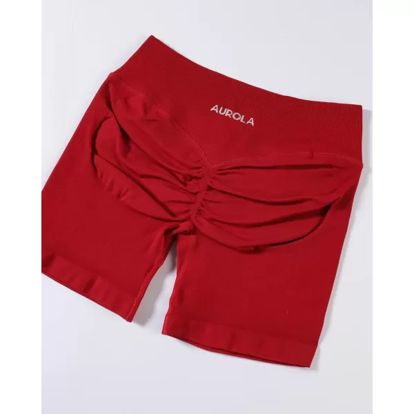 imageAUROLA Influence Workout Shorts for Women25 35 45 55 65 No Roll Up Squat Proof Scrunch Seamless Compression Gym ShortChili Red