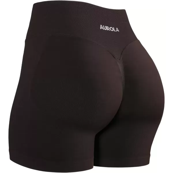 imageAUROLA Influence Workout Shorts for Women25 35 45 55 65 No Roll Up Squat Proof Scrunch Seamless Compression Gym ShortCoffee