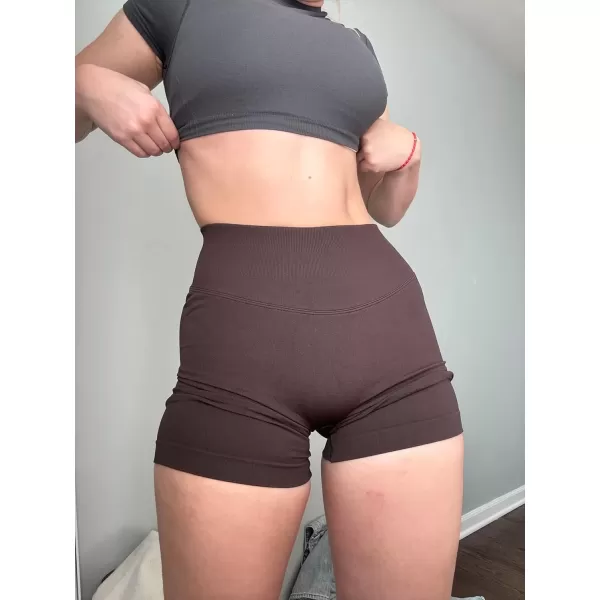 imageAUROLA Influence Workout Shorts for Women25 35 45 55 65 No Roll Up Squat Proof Scrunch Seamless Compression Gym ShortCoffee
