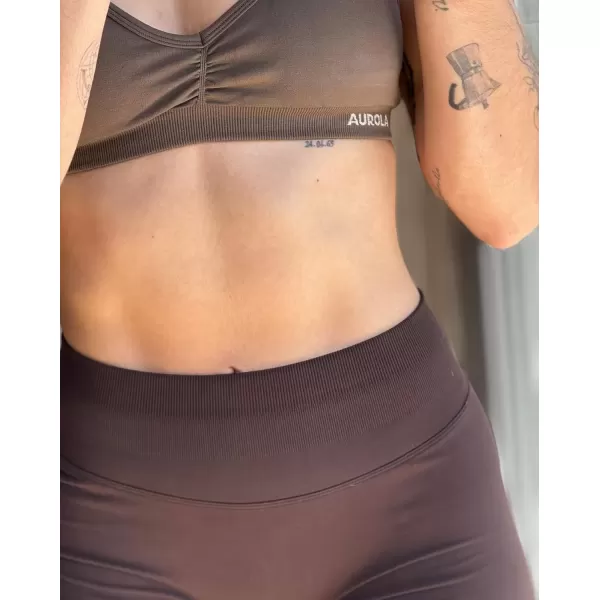 imageAUROLA Influence Workout Shorts for Women25 35 45 55 65 No Roll Up Squat Proof Scrunch Seamless Compression Gym ShortCoffee