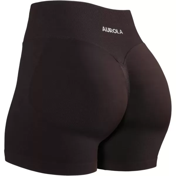 imageAUROLA Influence Workout Shorts for Women25 35 45 55 65 No Roll Up Squat Proof Scrunch Seamless Compression Gym ShortCoffee