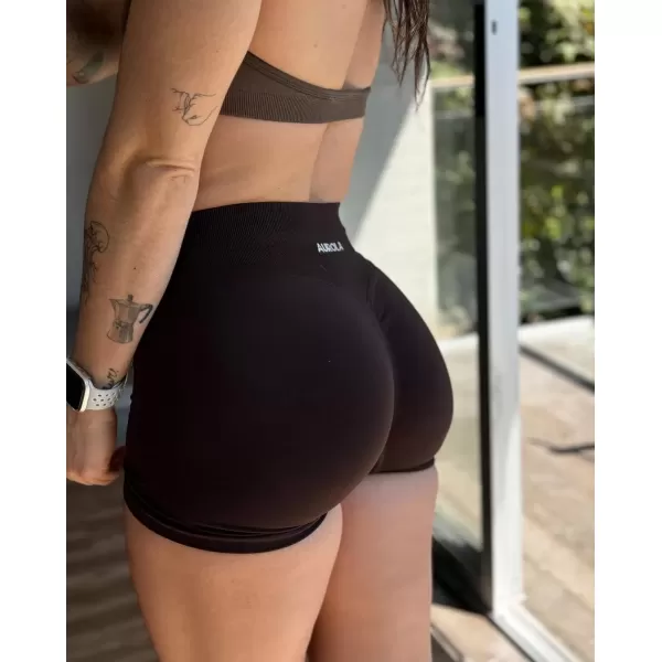 imageAUROLA Influence Workout Shorts for Women25 35 45 55 65 No Roll Up Squat Proof Scrunch Seamless Compression Gym ShortCoffee