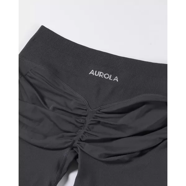 imageAUROLA Influence Workout Shorts for Women25 35 45 55 65 No Roll Up Squat Proof Scrunch Seamless Compression Gym ShortDark Grey