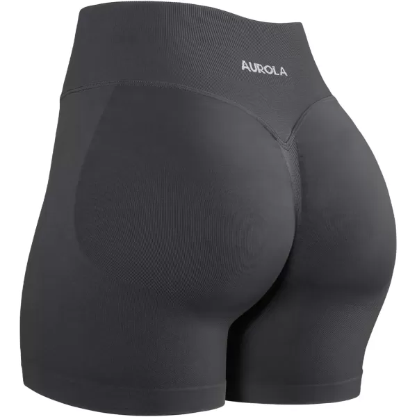 imageAUROLA Influence Workout Shorts for Women25 35 45 55 65 No Roll Up Squat Proof Scrunch Seamless Compression Gym ShortDark Grey