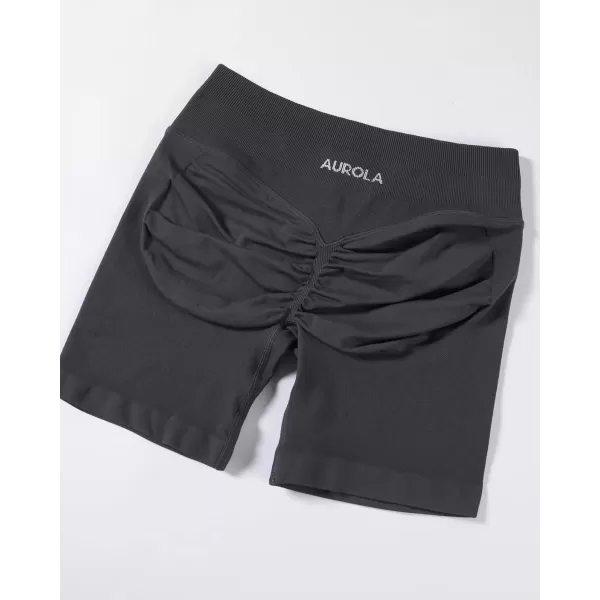 imageAUROLA Influence Workout Shorts for Women25 35 45 55 65 No Roll Up Squat Proof Scrunch Seamless Compression Gym ShortDark Grey