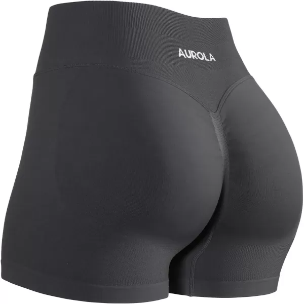 imageAUROLA Influence Workout Shorts for Women25 35 45 55 65 No Roll Up Squat Proof Scrunch Seamless Compression Gym ShortDark Grey