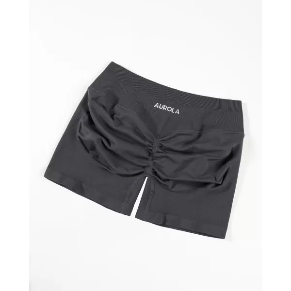 imageAUROLA Influence Workout Shorts for Women25 35 45 55 65 No Roll Up Squat Proof Scrunch Seamless Compression Gym ShortDark Grey
