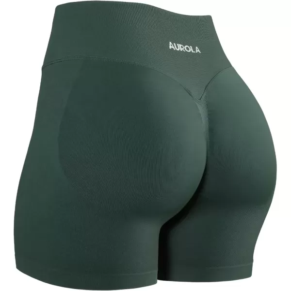 imageAUROLA Influence Workout Shorts for Women25 35 45 55 65 No Roll Up Squat Proof Scrunch Seamless Compression Gym ShortEden Green