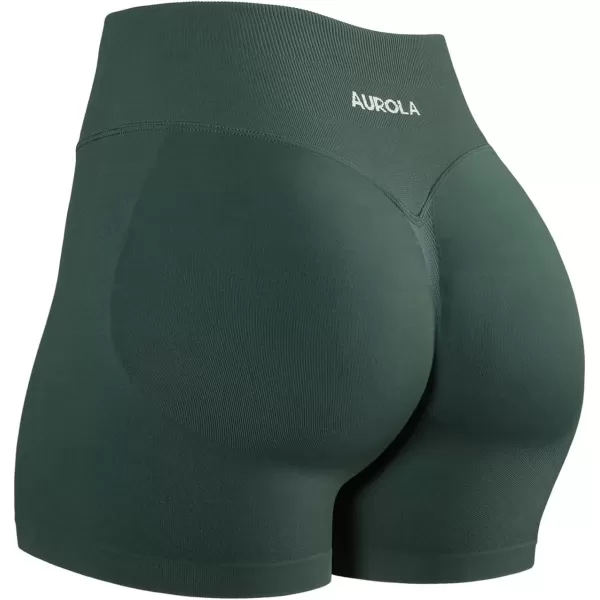 imageAUROLA Influence Workout Shorts for Women25 35 45 55 65 No Roll Up Squat Proof Scrunch Seamless Compression Gym ShortEden Green