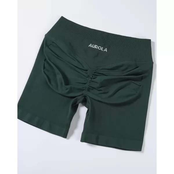 imageAUROLA Influence Workout Shorts for Women25 35 45 55 65 No Roll Up Squat Proof Scrunch Seamless Compression Gym ShortEden Green