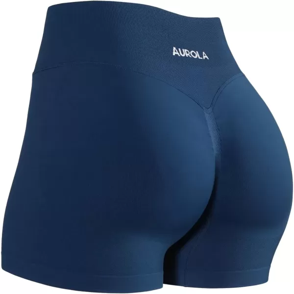 imageAUROLA Influence Workout Shorts for Women25 35 45 55 65 No Roll Up Squat Proof Scrunch Seamless Compression Gym ShortEnsign Blue