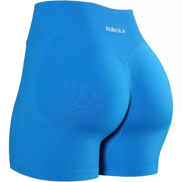 imageAUROLA Influence Workout Shorts for Women25 35 45 55 65 No Roll Up Squat Proof Scrunch Seamless Compression Gym ShortIndigo