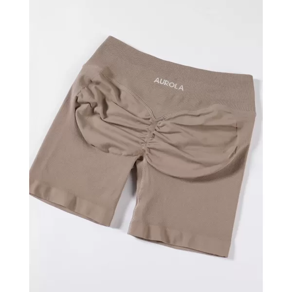 imageAUROLA Influence Workout Shorts for Women25 35 45 55 65 No Roll Up Squat Proof Scrunch Seamless Compression Gym ShortNatural