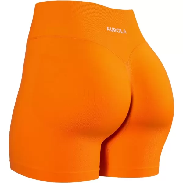 imageAUROLA Influence Workout Shorts for Women25 35 45 55 65 No Roll Up Squat Proof Scrunch Seamless Compression Gym ShortPersimmon Orange