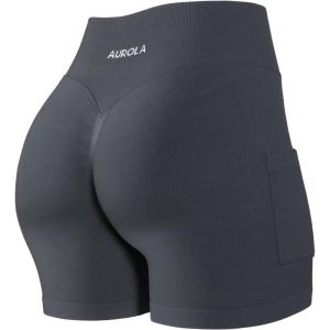 imageAUROLA Side Pockets Influence Shorts 45 Squat Proof Seamless Workout Shorts for Women Gym Running Yoga ShortsDark Grey