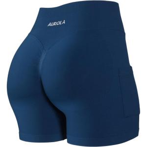 imageAUROLA Side Pockets Influence Shorts 45 Squat Proof Seamless Workout Shorts for Women Gym Running Yoga ShortsEnsign Blue