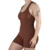 imageAUROLA Power Romper for Women Workout Yoga Gym Seamless One Piece Racerback Jumpsuit Tummy Control Padded Sports BraCappuccino