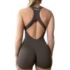 imageAUROLA Power Romper for Women Workout Yoga Gym Seamless One Piece Racerback Jumpsuit Tummy Control Padded Sports BraChestnut Brown