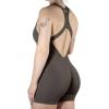 imageAUROLA Power Romper for Women Workout Yoga Gym Seamless One Piece Racerback Jumpsuit Tummy Control Padded Sports BraChestnut Brown