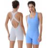 imageAUROLA Power Romper for Women Workout Yoga Gym Seamless One Piece Racerback Jumpsuit Tummy Control Padded Sports BraSerenity Blue