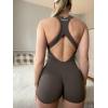 imageAUROLA Power Romper for Women Workout Yoga Gym Seamless One Piece Racerback Jumpsuit Tummy Control Padded Sports BraSet Blackchestnut Brown