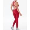 imageAUROLA Power Workout Jumpsuit for Women Yoga Gym Seamless One Piece Racerback Tummy Control Padded Bra JumpsuitChili Red