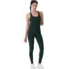 imageAUROLA Power Workout Jumpsuit for Women Yoga Gym Seamless One Piece Racerback Tummy Control Padded Bra JumpsuitForest Green
