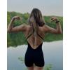 imageAUROLA Strapy Romper for Women Workout Yoga Gym Seamless One Piece Jumpsuit Tummy Control Padded Sports BraBlack