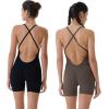 imageAUROLA Strapy Romper for Women Workout Yoga Gym Seamless One Piece Jumpsuit Tummy Control Padded Sports BraChestnut Brown