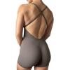 imageAUROLA Strapy Romper for Women Workout Yoga Gym Seamless One Piece Jumpsuit Tummy Control Padded Sports BraChestnut Brown