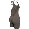 imageAUROLA Strapy Romper for Women Workout Yoga Gym Seamless One Piece Jumpsuit Tummy Control Padded Sports BraSet Blackchestnut Brown