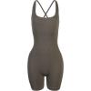 imageAUROLA Strapy Romper for Women Workout Yoga Gym Seamless One Piece Jumpsuit Tummy Control Padded Sports BraSet Blackchestnut Brown