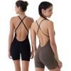 imageAUROLA Strapy Romper for Women Workout Yoga Gym Seamless One Piece Jumpsuit Tummy Control Padded Sports BraSet Blackchestnut Brown