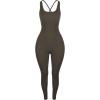 imageAUROLA Women Jumpsuits for Workout Yoga Gym Seamless Strappy One Piece Padded Bra BodysuitsJumpsuits Chestnut Brown