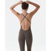 imageAUROLA Women Jumpsuits for Workout Yoga Gym Seamless Strappy One Piece Padded Bra BodysuitsJumpsuits Chestnut Brown