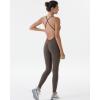 imageAUROLA Women Jumpsuits for Workout Yoga Gym Seamless Strappy One Piece Padded Bra BodysuitsJumpsuits Chestnut Brown