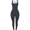 imageAUROLA Women Jumpsuits for Workout Yoga Gym Seamless Strappy One Piece Padded Bra BodysuitsJumpsuits Dark Grey