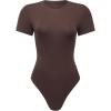imageAUROLA Everyday Crew Neck Bodysuits ShirtsGoing Out Short Sleeve Casual Basic Stretchy Fashion One PieceBrown Stone