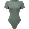 imageAUROLA Everyday Crew Neck Bodysuits ShirtsGoing Out Short Sleeve Casual Basic Stretchy Fashion One PieceGreen Pine