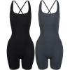 imageAUROLA Strapy Romper for Women Workout Yoga Gym Seamless One Piece Jumpsuit Tummy Control Padded Sports BraSet Blackdark Grey