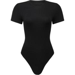 imageAUROLA Everyday Crew Neck Bodysuits ShirtsGoing Out Short Sleeve Casual Basic Stretchy Fashion One PieceBlack