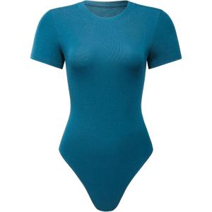 imageAUROLA Everyday Crew Neck Bodysuits ShirtsGoing Out Short Sleeve Casual Basic Stretchy Fashion One PieceLake Blue