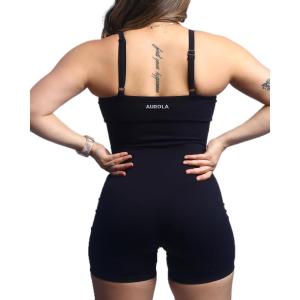 imageAUROLA Power Romper for Women Workout Yoga Gym Seamless One Piece Racerback Jumpsuit Tummy Control Padded Sports Bra1 Black