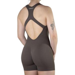 imageAUROLA Power Romper for Women Workout Yoga Gym Seamless One Piece Racerback Jumpsuit Tummy Control Padded Sports BraChestnut Brown