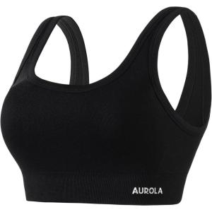 imageAUROLA Power Sports Bras for Women  Push Up Workout Bra Square Neck Yoga Bra Padded Low Impact Gym Bra Crop TopBlack