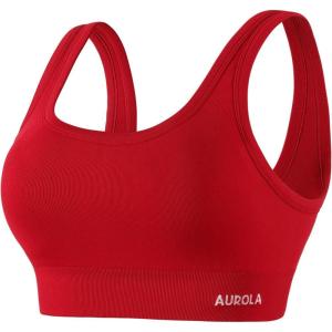 imageAUROLA Power Sports Bras for Women  Push Up Workout Bra Square Neck Yoga Bra Padded Low Impact Gym Bra Crop TopFlame Red