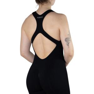 imageAUROLA Power Workout Jumpsuit for Women Yoga Gym Seamless One Piece Racerback Tummy Control Padded Bra JumpsuitBlack