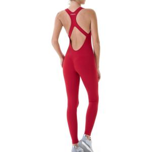 imageAUROLA Power Workout Jumpsuit for Women Yoga Gym Seamless One Piece Racerback Tummy Control Padded Bra JumpsuitChili Red