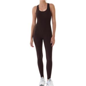 imageAUROLA Power Workout Jumpsuit for Women Yoga Gym Seamless One Piece Racerback Tummy Control Padded Bra JumpsuitCoffee Bean