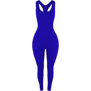imageAUROLA Power Workout Jumpsuit for Women Yoga Gym Seamless One Piece Racerback Tummy Control Padded Bra JumpsuitKlein Blue